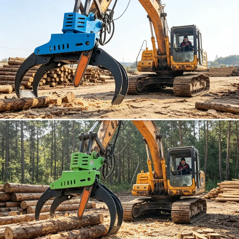 Customized tree cutter grapple saw hydraulic 360 rotator wood grab forestry log shear tool attachment