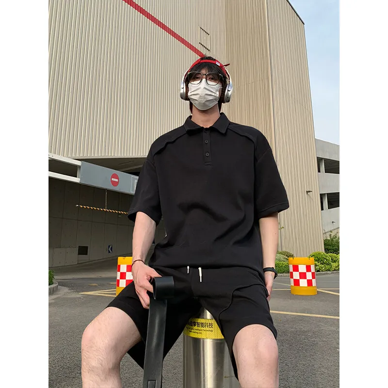 Men's Solid Color Short Sleeve Polo Shirt & Elastic Waist Shorts Set - Classic 2-Piece Casual Co-ord, Breathable Summer Outfit