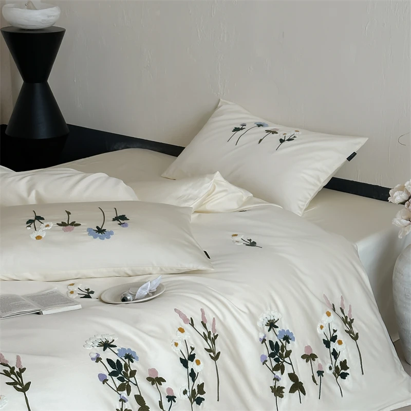 

Pastoral Style 1000TC Long-staple Cotton Romantic Flowers Towel Embroidery Bedding Set Duvet Cover Flat/Fitted Sheet Pillowcases
