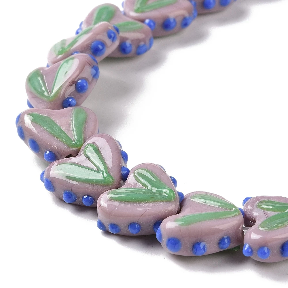 PandaHall 1 Strang handgefertigte Lampwork-Herzperlen, 14-17x16,5-17x6,5-7mm, 38cm Länge für DIY Halsketten- und Armbandherstellung – Detail 32
