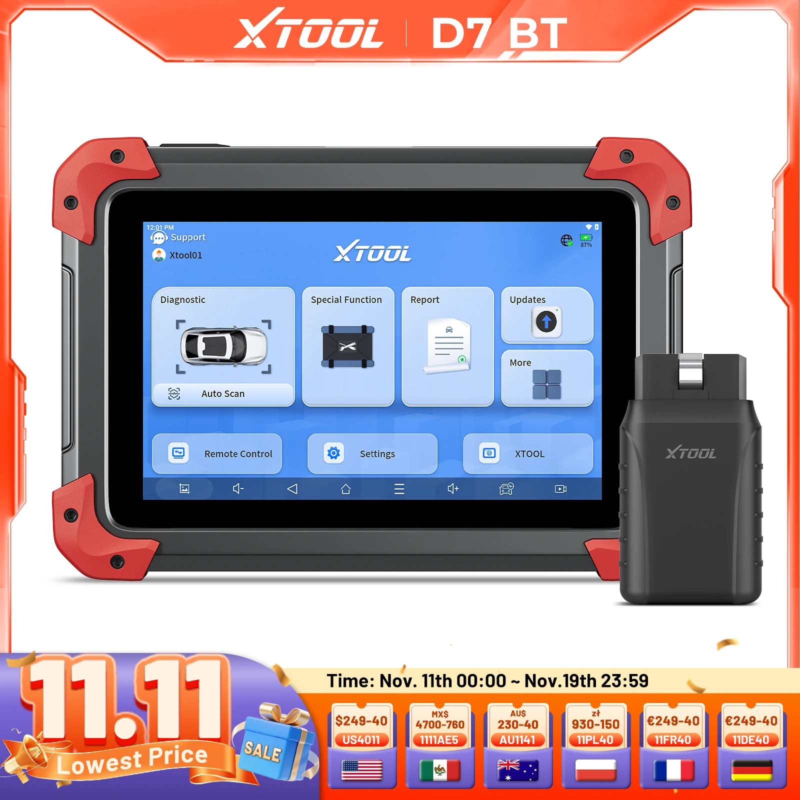 XTOOL D7 BT بلوتوث Obd2 الماسح الضوئي جميع نظام أداة تشخيص السيارة ECU ترميز أداة السيارات مع 39 + إعادة تعيين ترقية D7