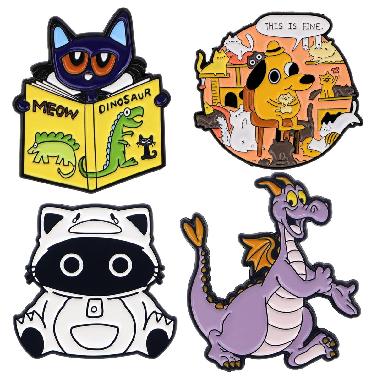 Animais de desenhos animados Esmalte Pin, Gato preto bonito, Emblemas na mochila, Dog Brooch, Pines Dinosaur Lapel Pins, Acessórios Cosplay, Brinquedos Presentes