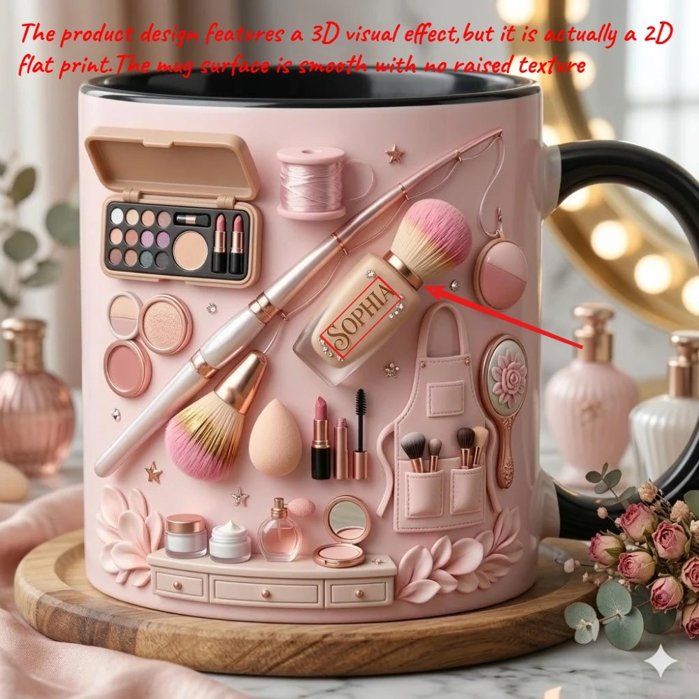 Personalized Makeup Artist Coffee Mug 11oz Ceramic Cup Custom Name Cosmetic Tool Design Gift for Beauty Lovers Makeup Studio