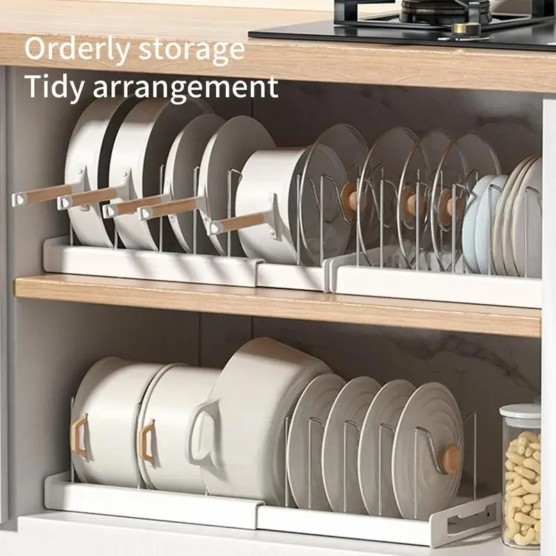 

Pot Storage Rack Kitchen Cabinet Organizers Expandable Stainless Steel Pan Shelf Organizer Cutting Board Drying Cookware Shelf