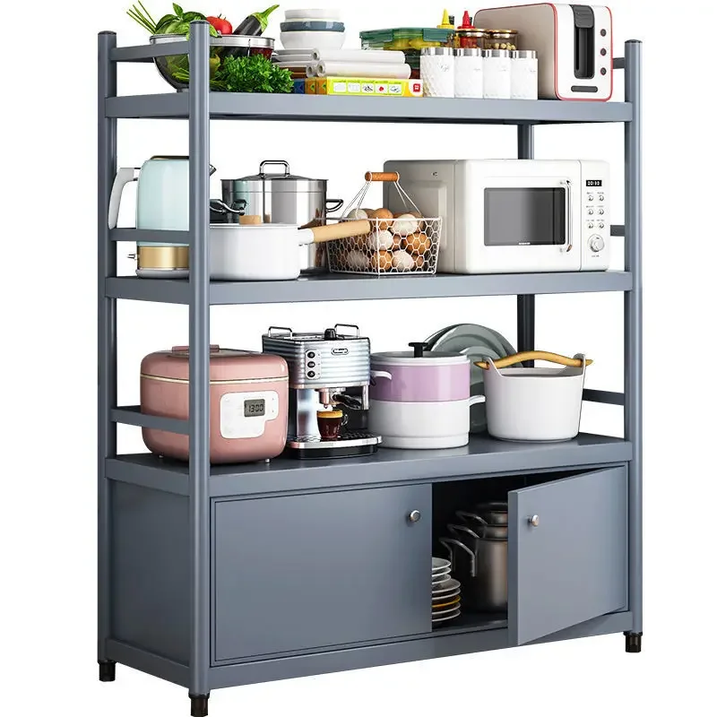 Kitchen storage cabinets floor to ceiling multi-level cabinets oven microwave  pot racks with fenced  shelves