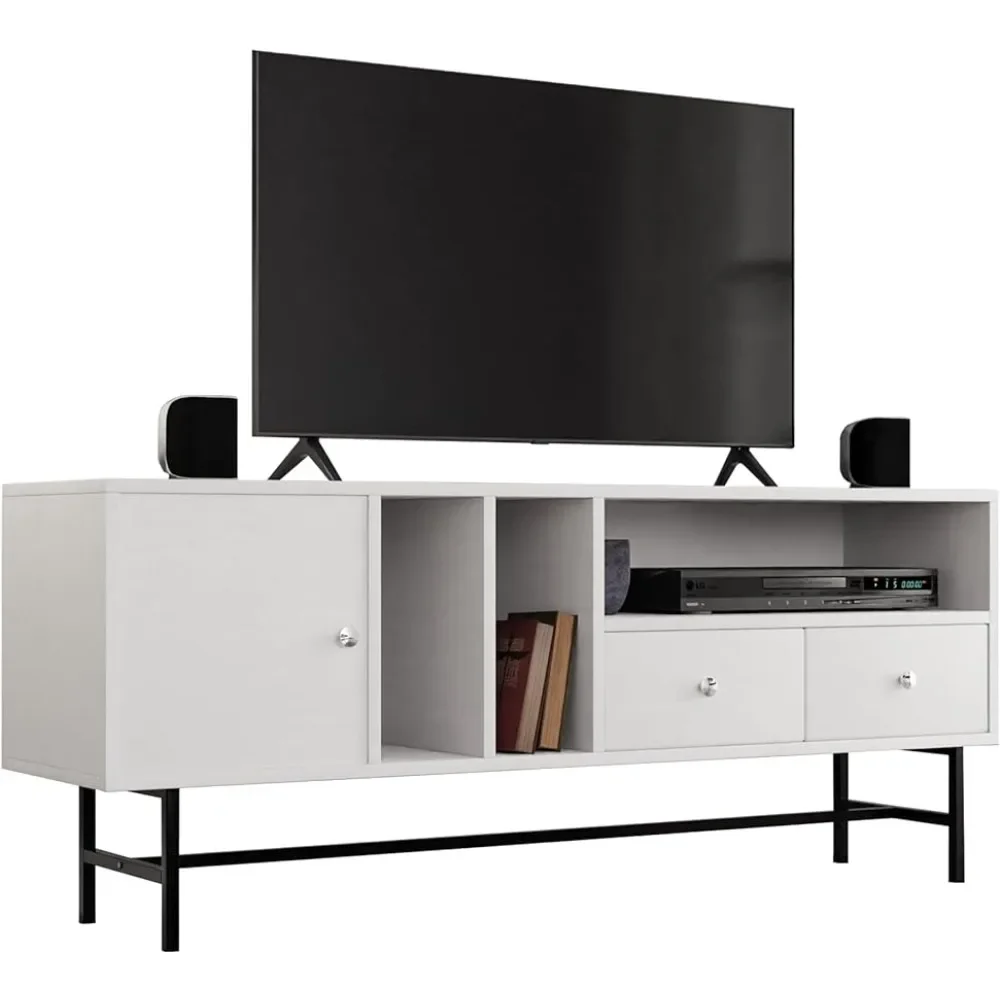 Mid-Century Modern Rectangular TV Stand With Enclosed Storage and Powder-coated Iron Legs Tv Stand Living Room Furniture Cabinet