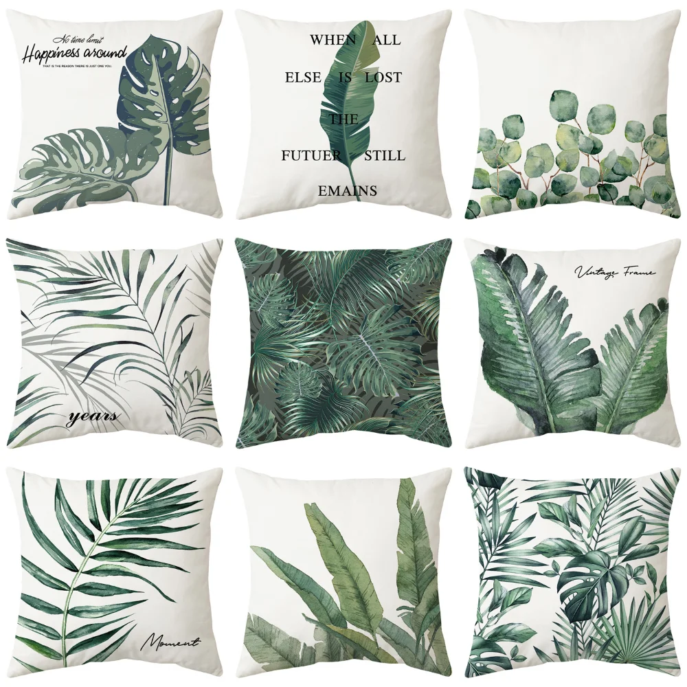 

Home Decorative Cushion Cover 45x45 Pillows Cover Tropical Leaves Printed Pillowcase Home Seat Car Decor Linen Throw Pillow Case