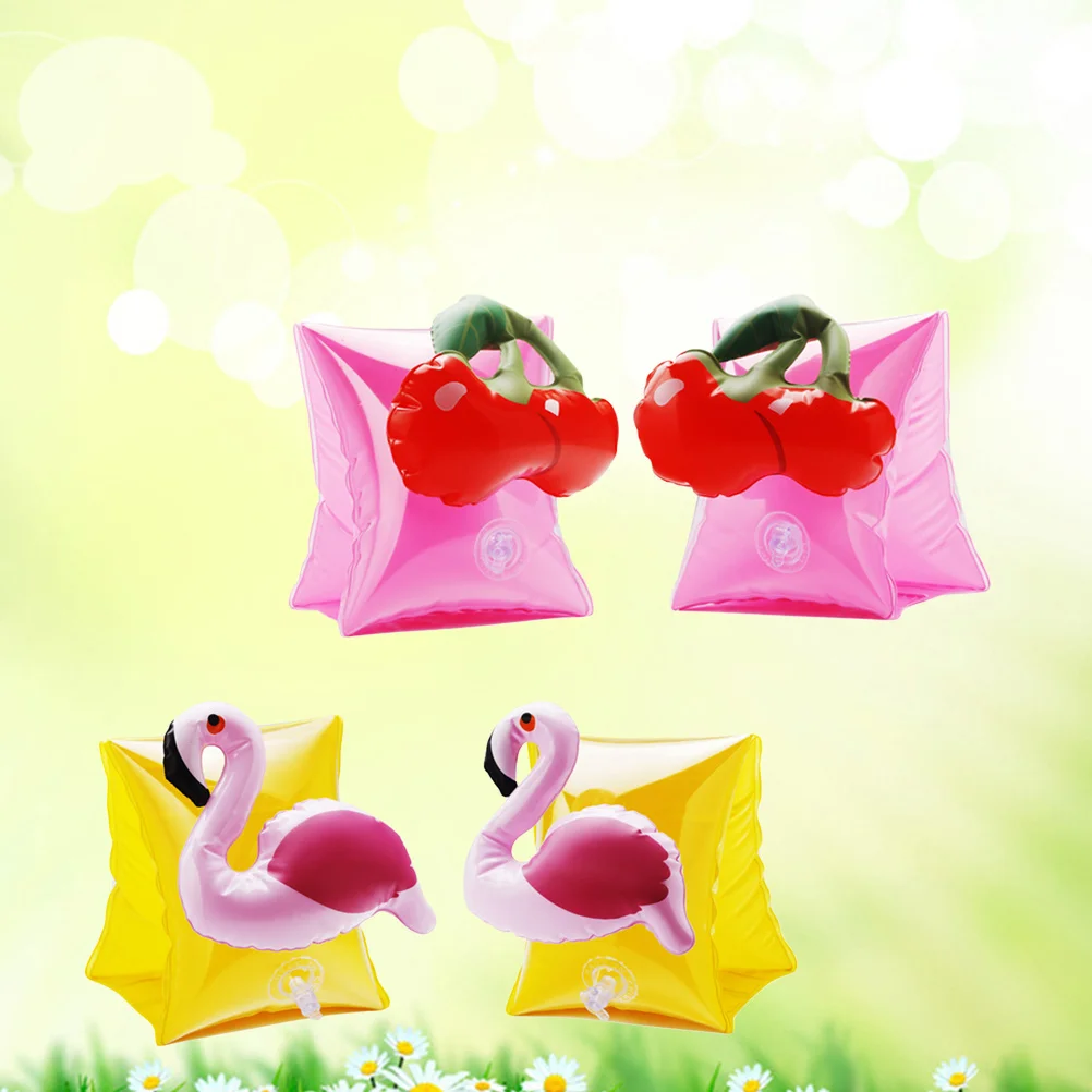 

4Pcs Swimming Arm Circles Float Swimming Rings Inflatable Cherry Flamingo Cartoon Pool Safety Swim Learning Gear