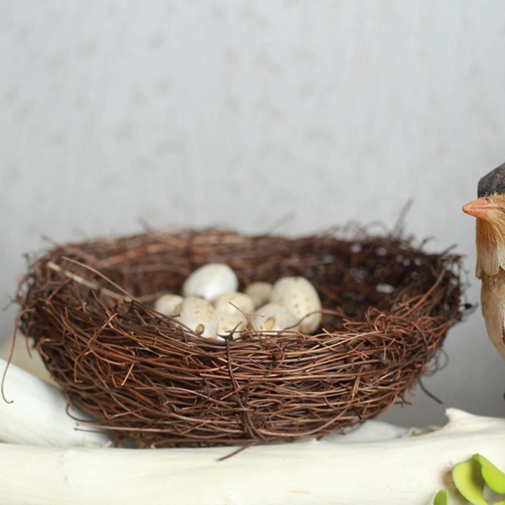 

6 Pcs Rattan Bird Nest with Eggs Decor Tree Ornaments Small Decoration Vine Topper Travel