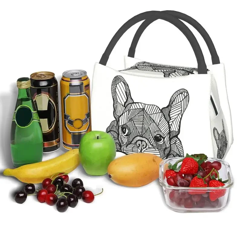 Custom French Bulldog Puppy Facial Lunch Bags Women Warm Cooler Insulated Lunch Boxes for Office Travel