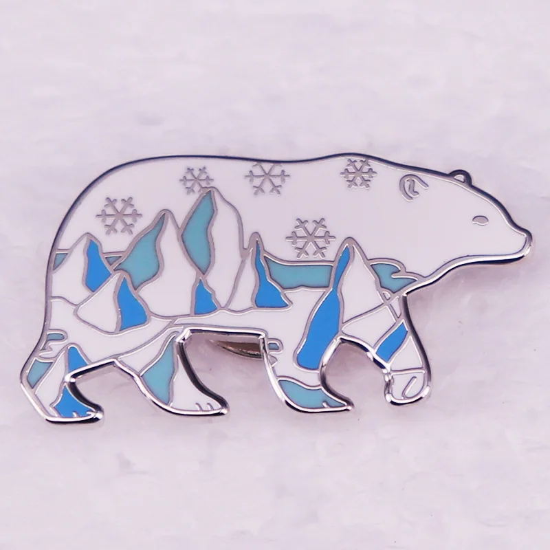 1pc Polar Bear Mountain Enamel Pin Arctic Landscape Bear Brooch, Nature Conservation Aesthetic Accessory for Daily Wear & Gifts