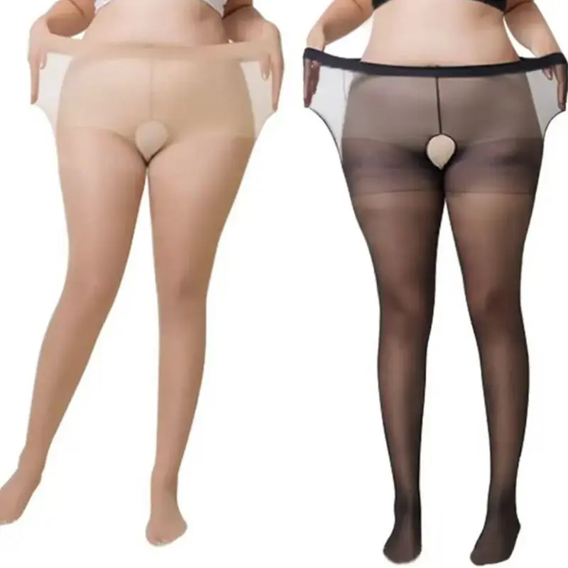 5Pair/Pack Plus Size Sexy Crotchless Tights For Women Solid Color For 50-100KG Pantyhose  Female Stretch High-waist Long Socks