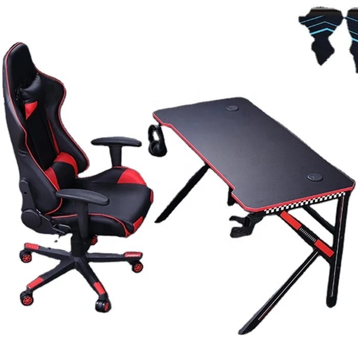 

Sale Custom Large Computer Racing RGB Light Gamer Table and Chair Set for Office Gaming Desk With LED