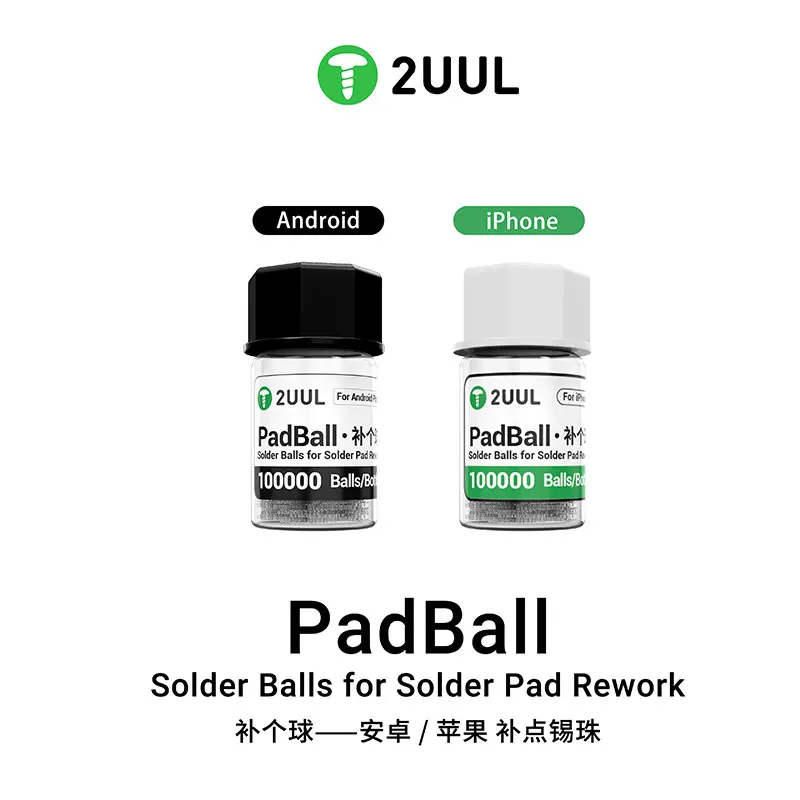 

2UUL PB01/PB02 PadBall Solder Balls - 100K Balls/Bottle Leaded Solder Beads for iPhone/Android Pad Rework & BGA/CSP Repair