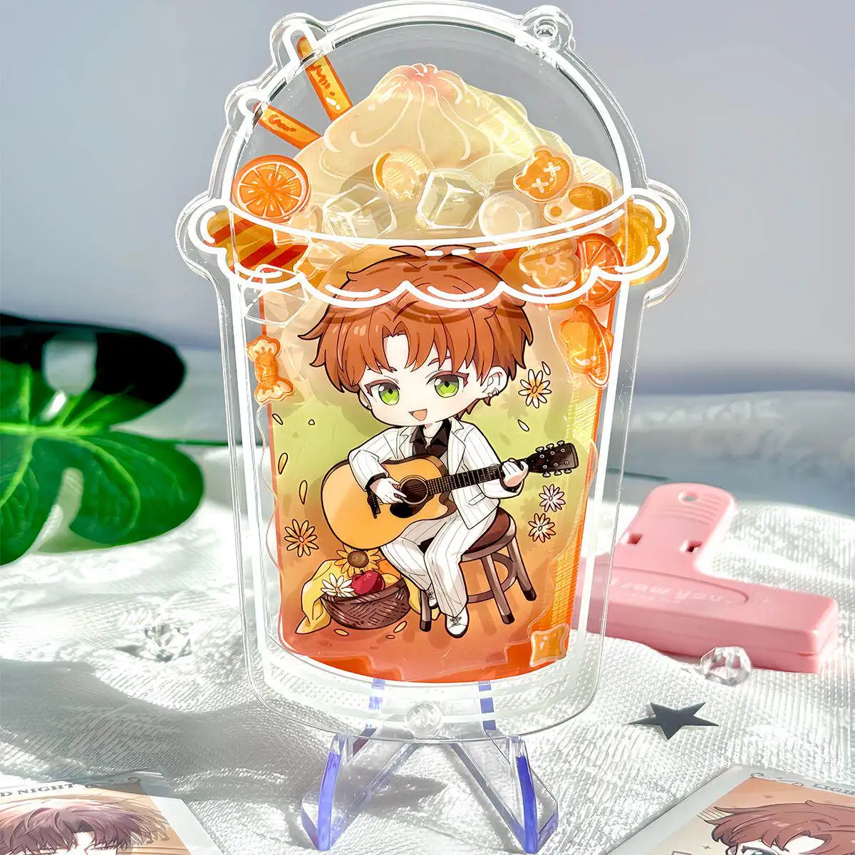 Snow Cap Milk Tea Cup Acrylic Stand – Anime Goods Display Badge Pin Holder Wobble Shake Storage for Acrylic Standees & Buttons