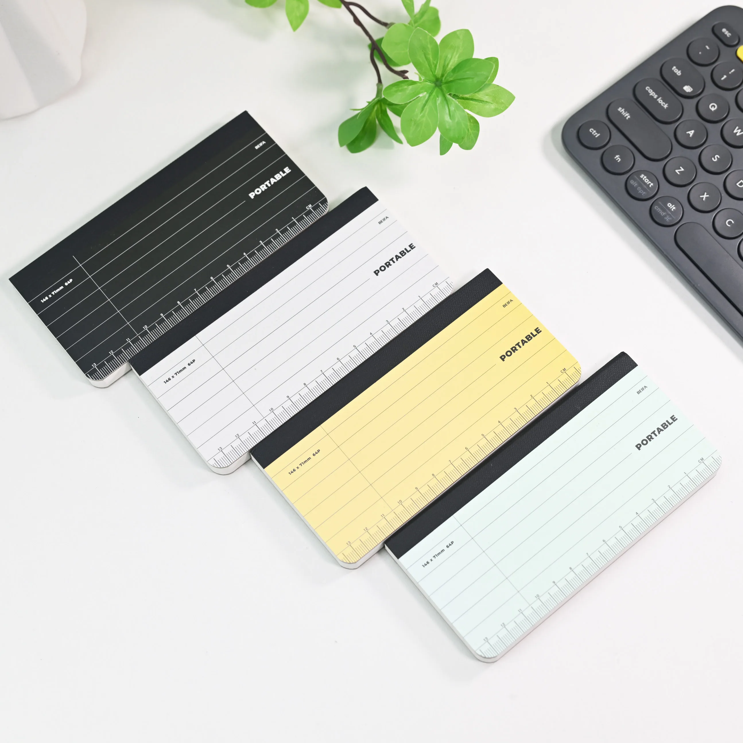 Portable Pocket Lined Notebook 64 Sheets Built-in Ruler, 14.6×7.2cm Mini Horizontal Notepad, 4 Colors Small Memo Book for Office