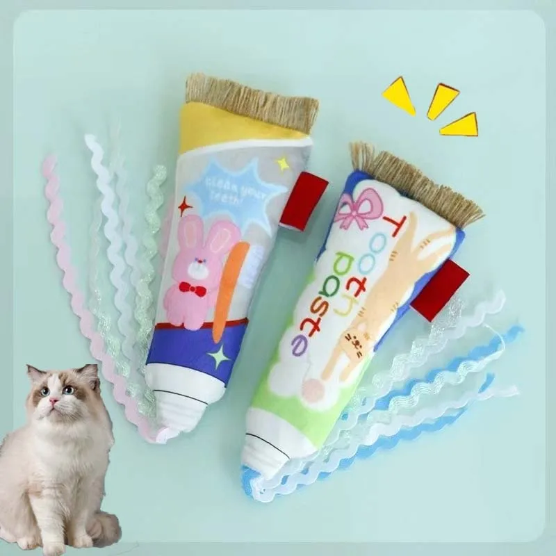 Juguete interactivo para masticar hierba gatera de peluche para gatos, juguete interactivo con sonido táctil para mascotas, suministros de juguetes para gatos resistentes a mordeduras con flecos
