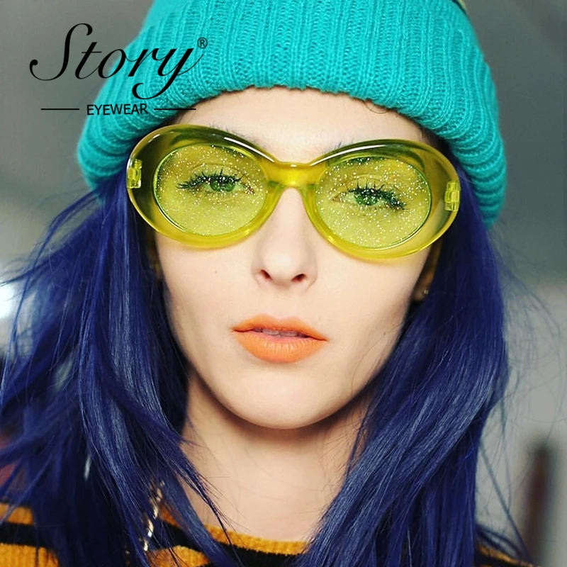 STORY Vintage Retro Purple Oval Sunglasses Women 2018 Sunmmer Glitter Candy Color Transparent Frame Cat Eye Sun Glasses