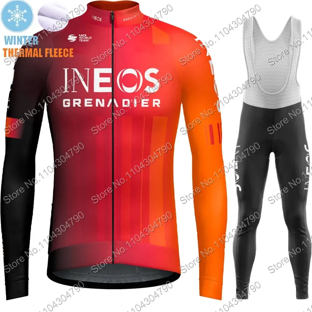 Ineos Grenadier Cycling 2025 Team  Jersey Set Long Sleeve Orange Winter Clothing Suit Mens MTB Bike Road Pants Bib Wear MTB