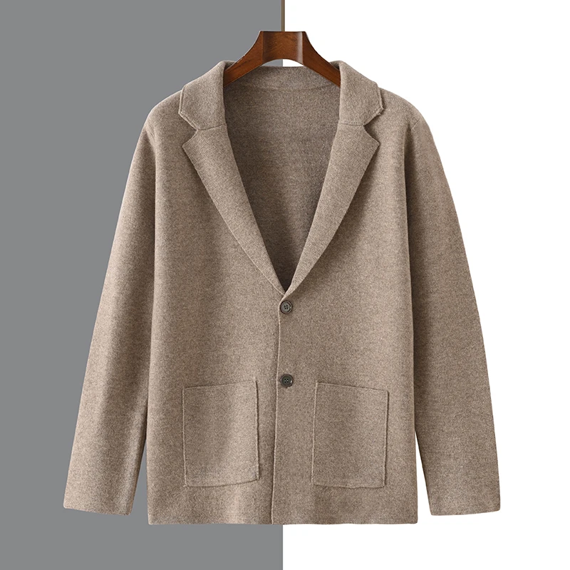 

Fall/Winter New Wool Jacket Men's Suit Neck Knitted Sweater Loose Business and Leisure Plus Size Wool Cardigan