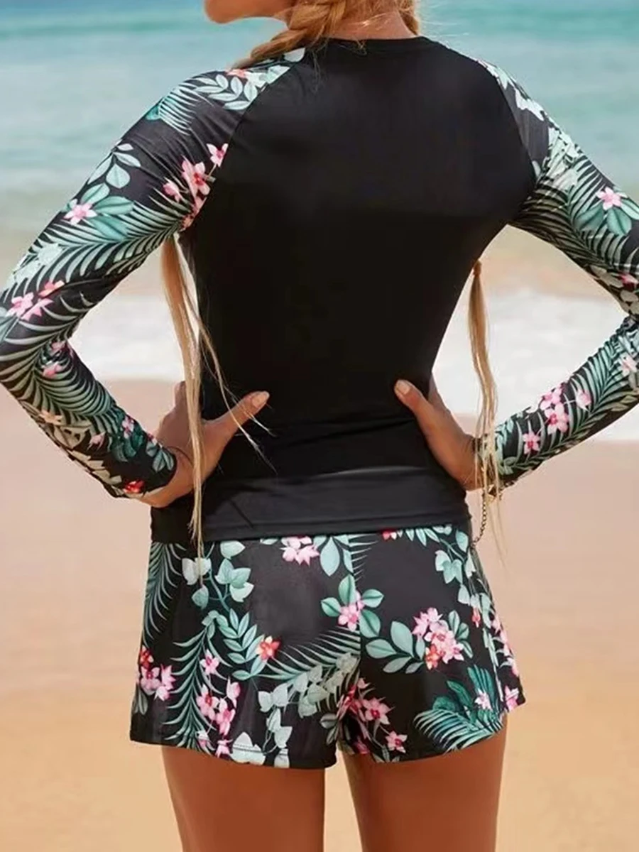 2024 Long Sleeve Surfing Swimsuit Print Swimwear Women Two Pieces Diving Clothes Beachwear Bathing Swimming Swim Suit