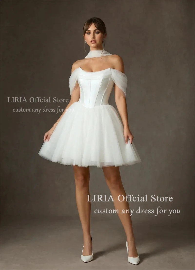 LIRIA Chic Short Wedding Dress for Bride Off the Shoulder Corset Mini Wedding Gowns White A Line Lace Up Elegant Bridal Dresses view 5