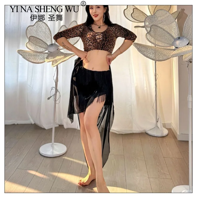 Nuevo traje de danza del vientre, conjunto de falda con estampado de leopardo, traje de actuación de Cabaret Sexy para mujer, ropa de práctica para principiantes, ropa de baile