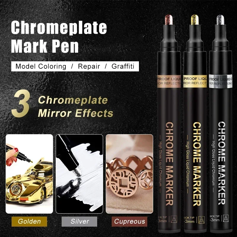 

Liquid Mirror Pen Reflective Paint Metal Chrome Plate Gold Silver Copper Marker DIY Signature Pen High-gloss Electroplating