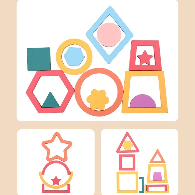 Baby Geometric Flower Shape Montessori Toy Creative Wooden 3D Jigsaw Puzzle Color Matching DIY Kids Early Educational Toys Gifts