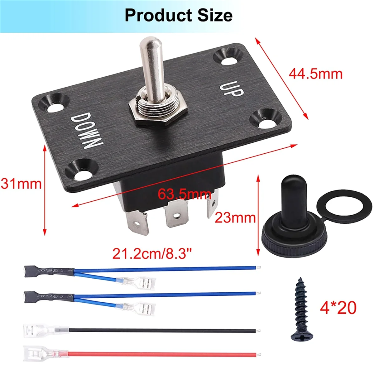 New Rocker Toggle Switches Momentary 6 Pin 3 Position (ON)-Off-(ON)UP/Down Polarity Reverse Switch with Panel,Wires and Cap