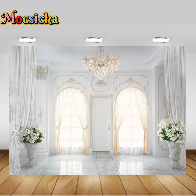 White Palace Backgrounds for Wedding Photography Chandelier Flowers Engagement Party Backdrop Bridal Shower Decoration Banners