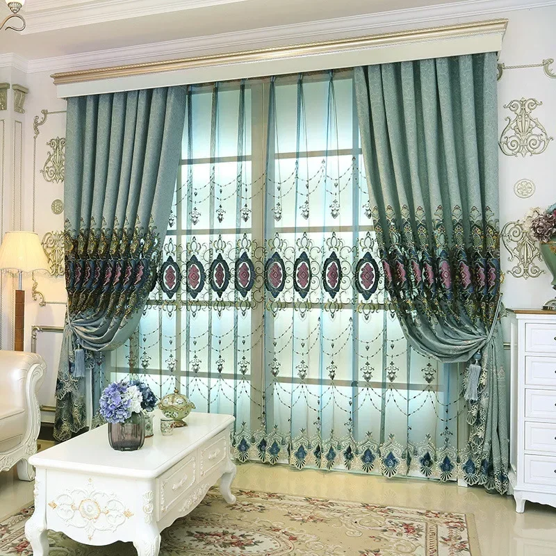 High Quality Geometric Embroidered Home Villa Hotel Decor Curtains For living Room Bedroom Tulle Curtain Window Treatment