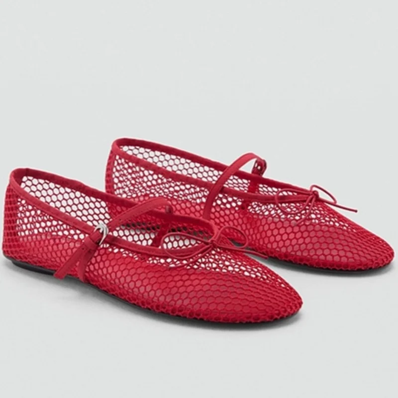 Mesh Summer Ballet Flats Shoes Women Buckle Strap Breathable 2025 New Flats Shoes Ladies Black Mary Janes Footwear Loafers