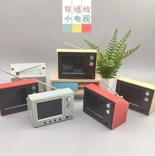 1:12 Scale Mini TV Model Decor Toy Living‑Room Home Ornament with Video Playback Function