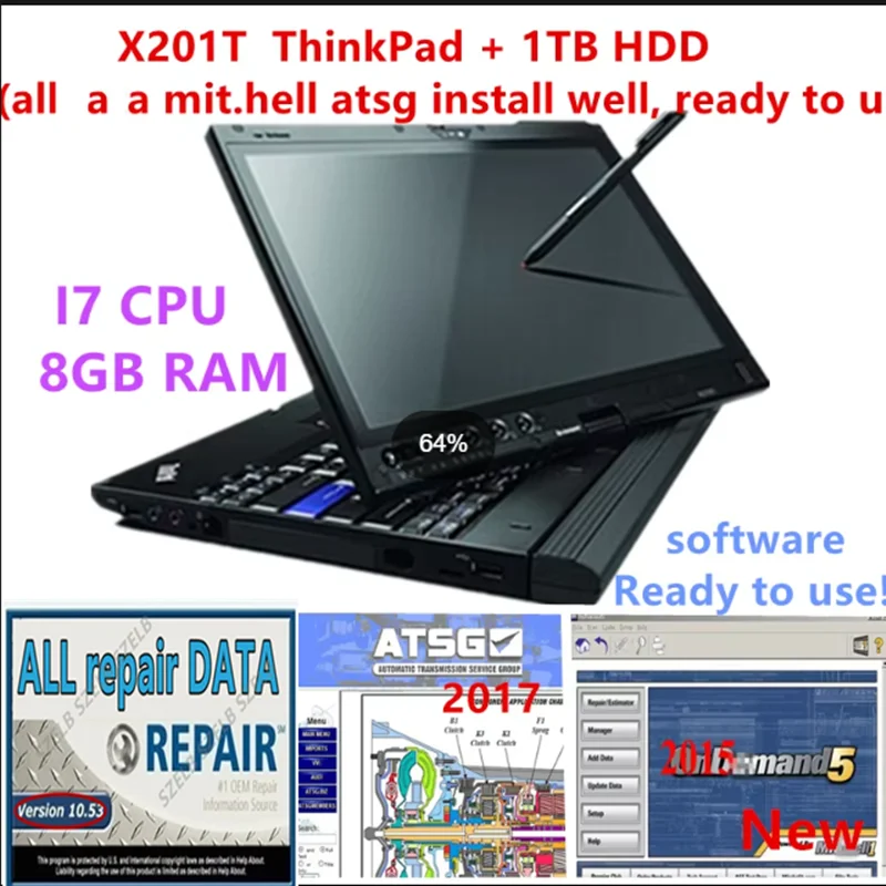 2025 para Lenovo ThinkPad X201T i7CPU 8GB Ram Laptop + 1tb hdd con datos de reparación 10,53 mt.chll 2015 atsg 2017 software listo para usar