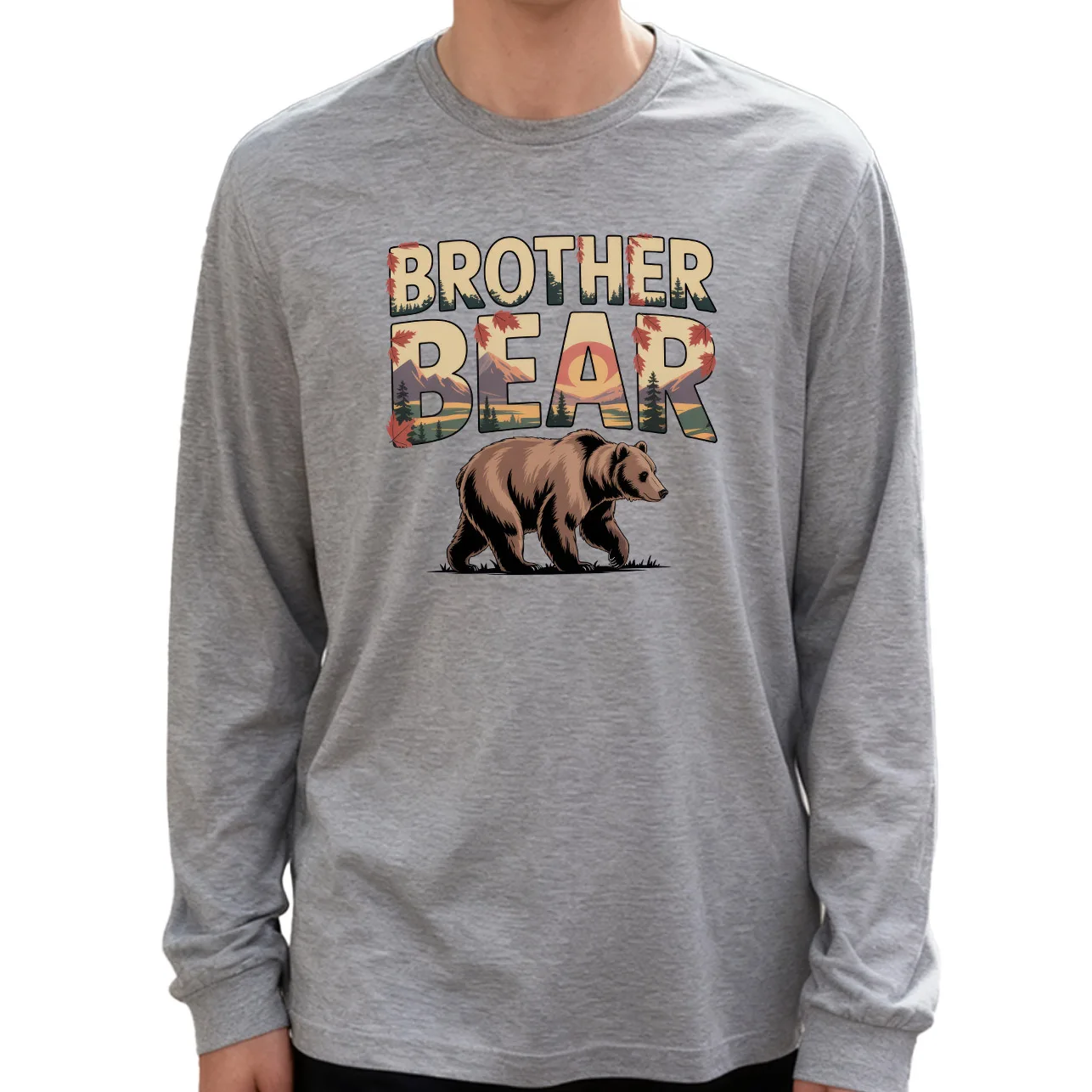 Мужская футболка Brother Bear с длинным рукавом, 100% хлопок, 180 г, с круглым вырезом, повседневный стиль, мягкая и дышащая