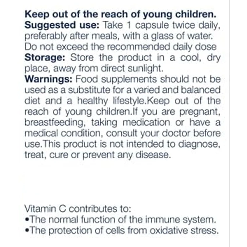 Vitamin C 1000mg High-efficiency Capsule, Immune Support and Antioxidant Defense - Vegan, Non GMO, 60 Capsules