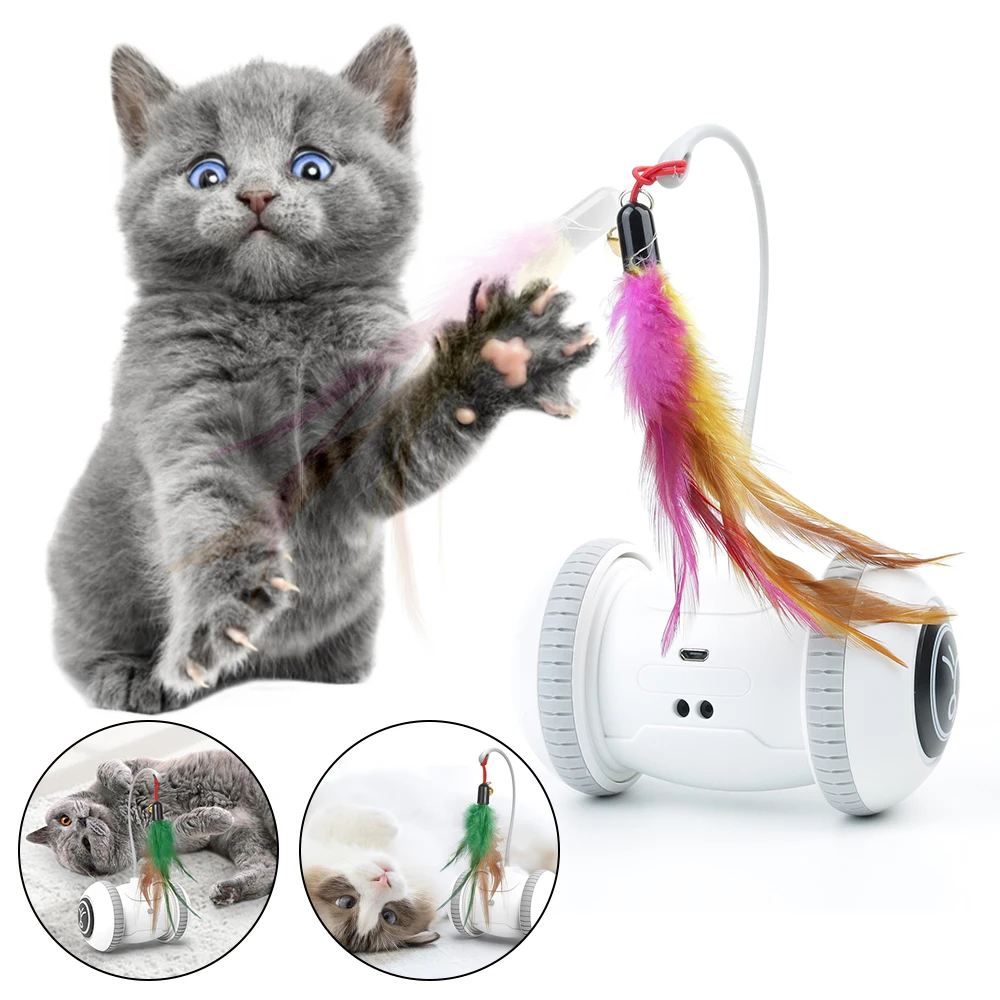 Electronic Feather Teaser Smart Robotic Interactive Self-Playing USB Rechargeable Automatic Sensor Cat Toy Kitten Toys for Pets