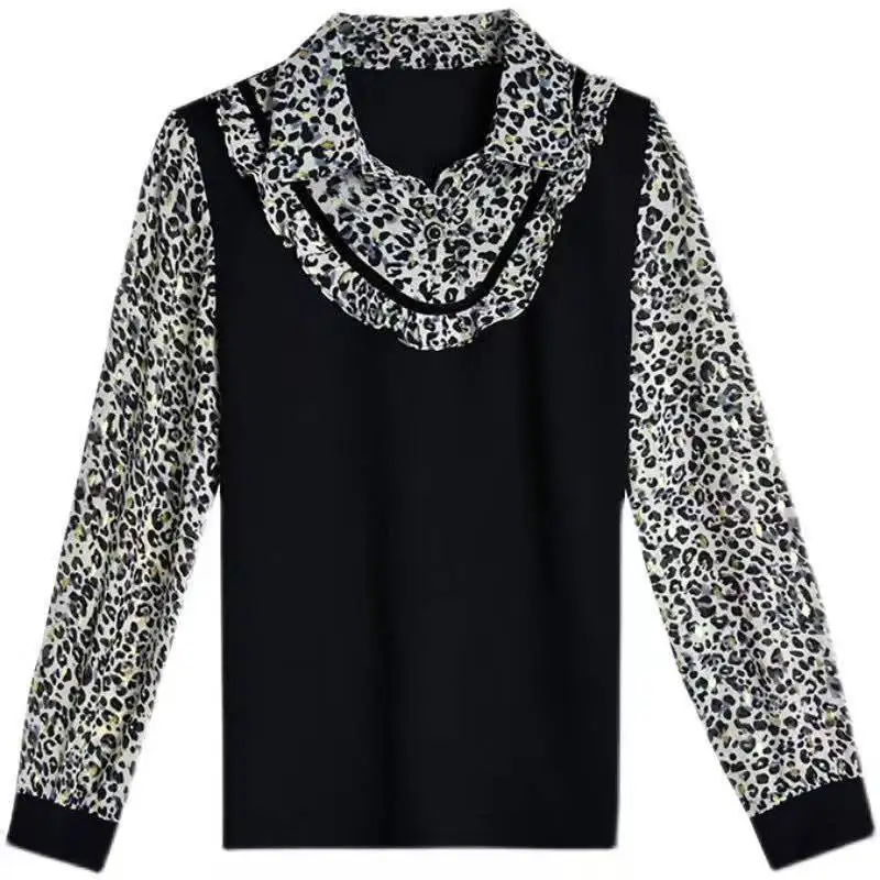 Fake Two Pieces Top Floral Blouses for Women Spring Autumn New Fashion Mom Versatile Long Sleeve T-shirt Top M-3XL