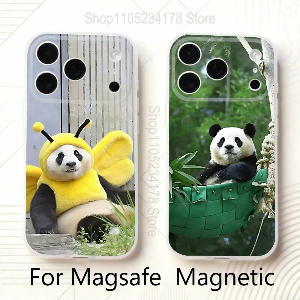 

F-Fubao family Cute Panda Frosted Clear Magnetic Phone Case for iPhone 17,16,15,14,13,12,11 Pro,Max,Plus,Mini,Air,E