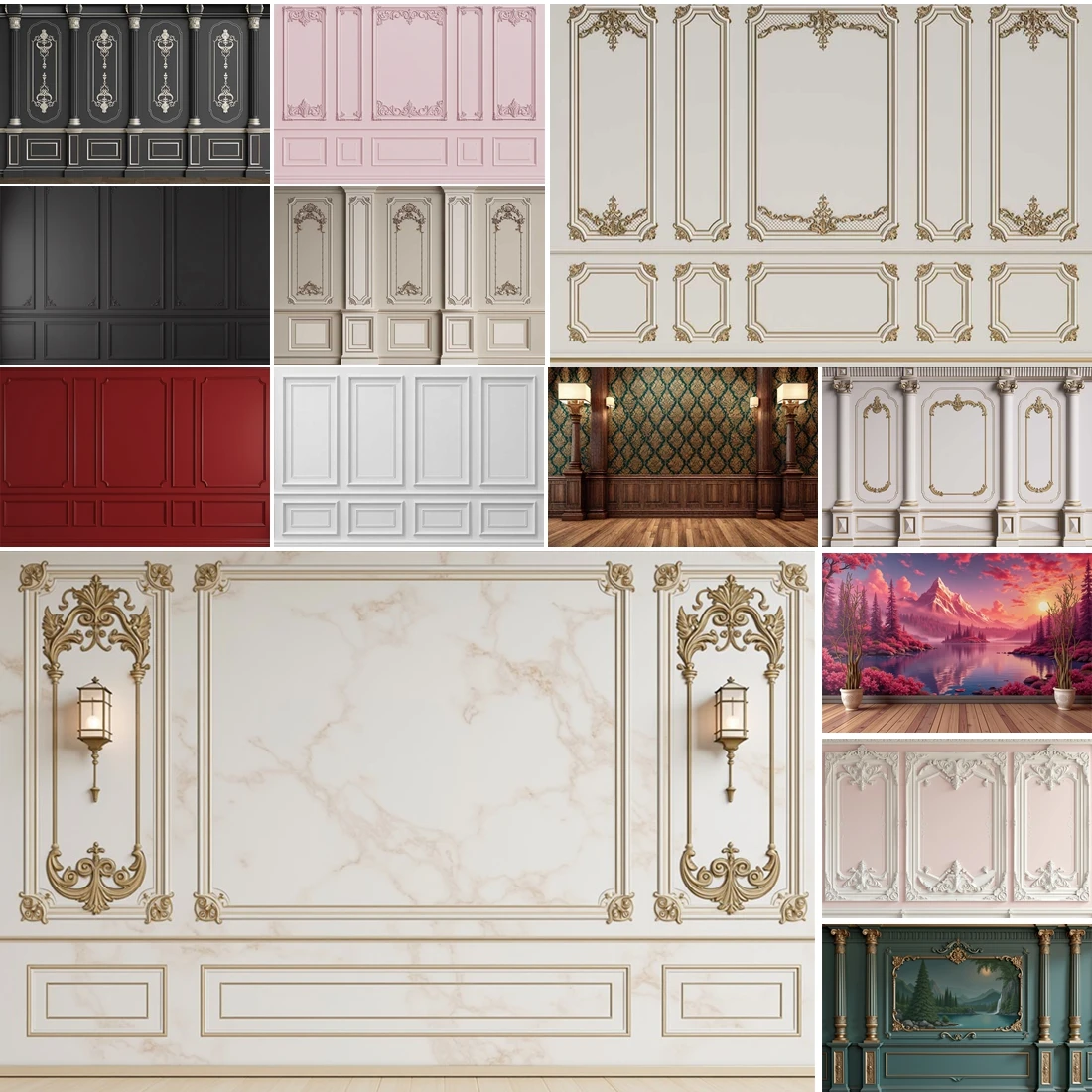 

MOON.QG European Western Wall Photography Background Palace White Panels Plain Backdrop Accessories Children Party Photobooth