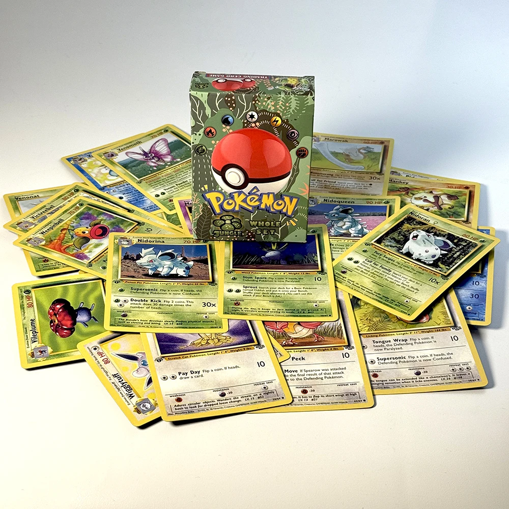 Kartu Jungle PKM 64 PCS Set Lengkap Mainan Hobi Koleksi Game Anime Kartu Foil Proxy PTCG Mainan Set Lengkap