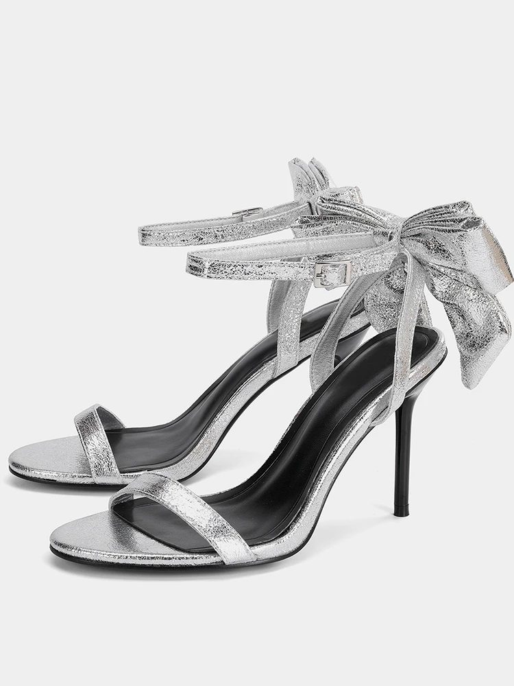 

Silver Knot T-Strap Open-Toe High Heels Women's Thin Heel Sandals Luxury Style Summer New Arrival Fashionable Ladie...