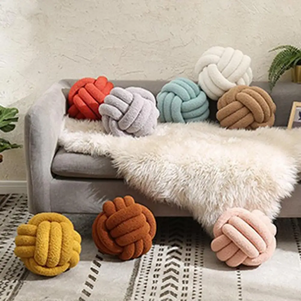 Knotted Ball Throw Pillow Ultra Soft Companionship Decorative Hand-woven Knotted Ball Lamb Velvet Sofa Cushion for Bathroom