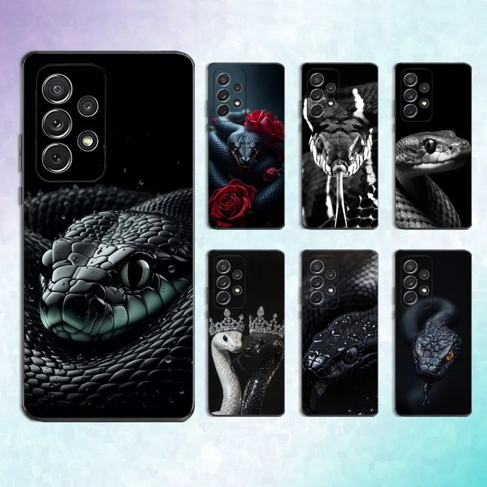 

Black Cool Snake Phone Case For Samsung S25,S24,S23,S22,S21,S20,S10,Ultra,Plus,Lite,FE,Soft Silicone Black Cover