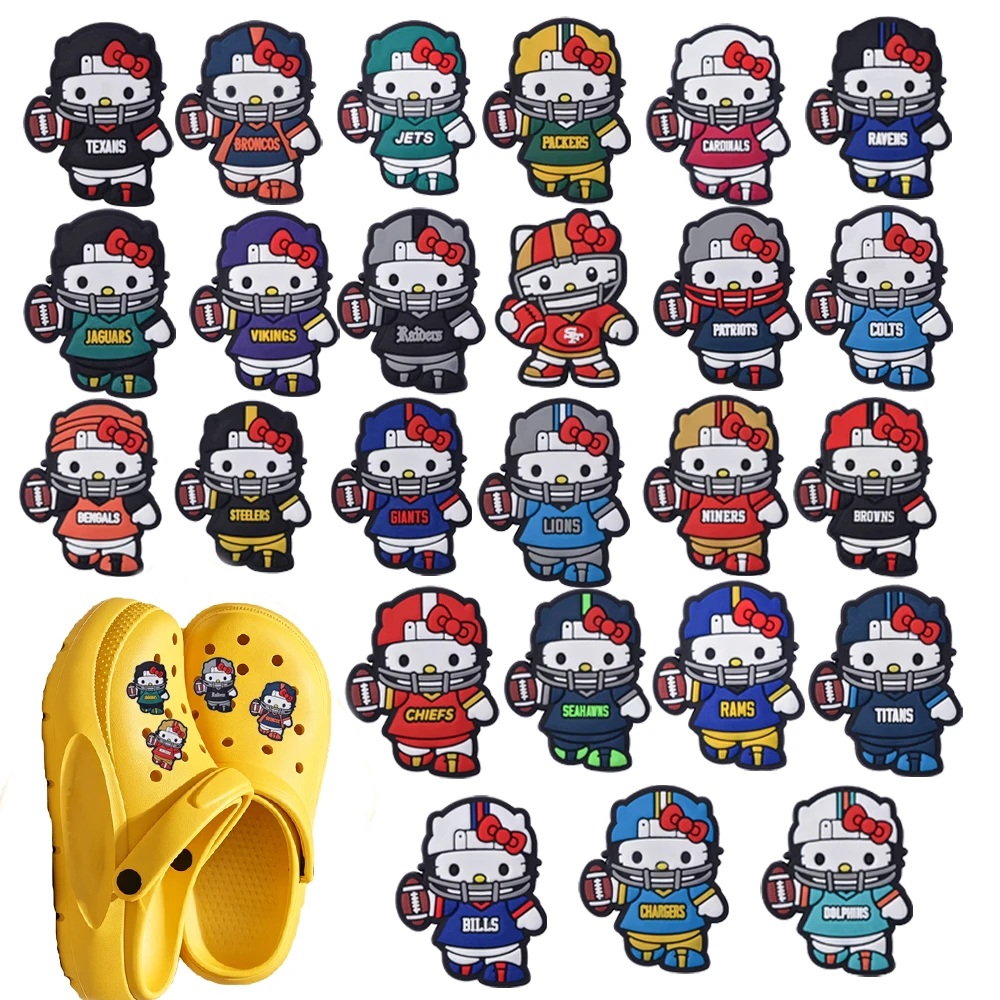 25-100pcs Mesuca Sanrio Hello Kitty Rugby Cartoon PVC Shoe Charms Accessories DIY Detachable Wristband Decoration Party Gifts