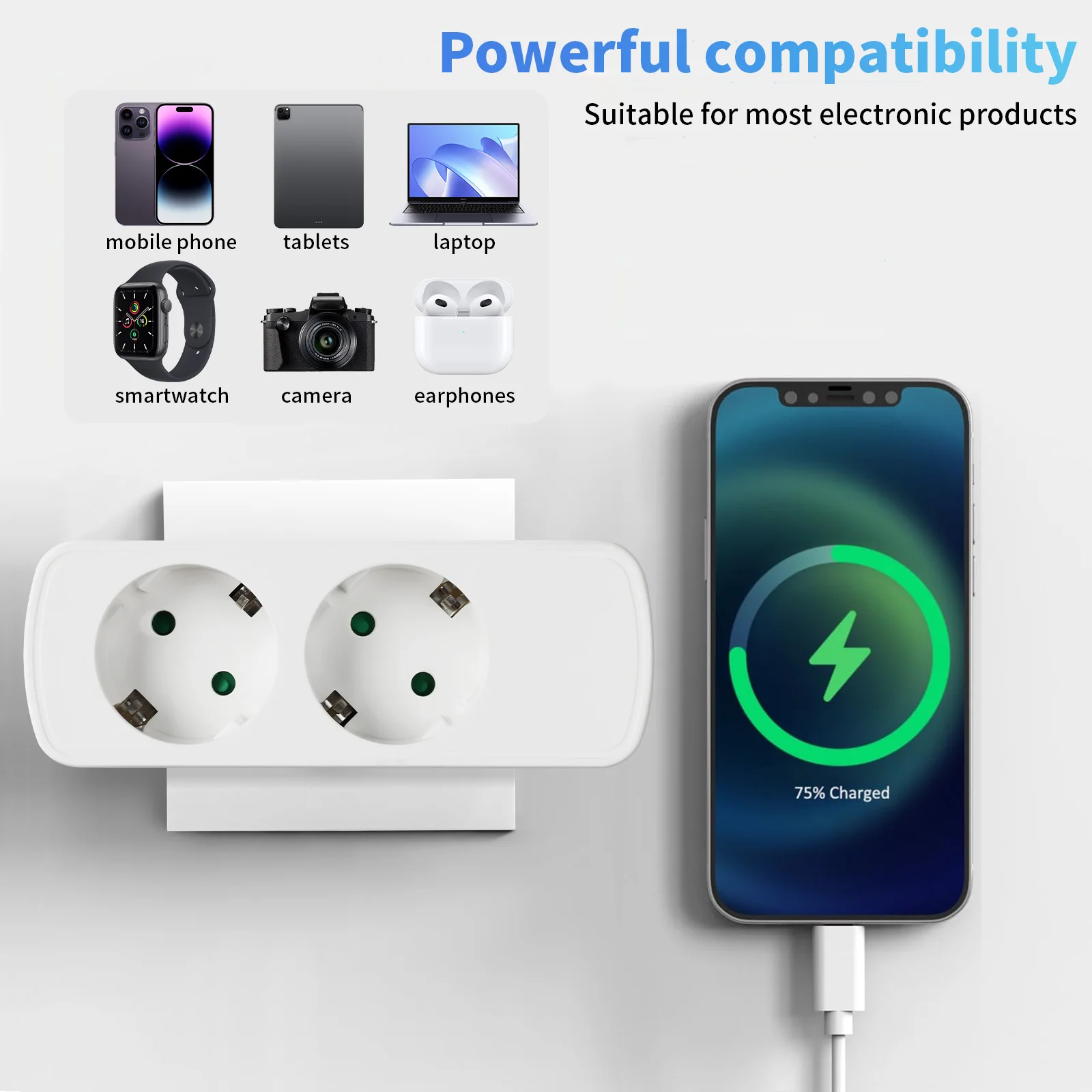 3-fach Steckdosenadapter, Stromadapter, Stecker mit 2/3/4 AC-Anschlüssen, 1 Euro-Steckeradapter, KR-Stecker für Zuhause