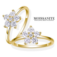 0.53 CTW Moissanite Flower Ring for Women 925 Sterling Silver 18K Gold Plated Elegant Engagement Gift Jewelry GRA Certificate
