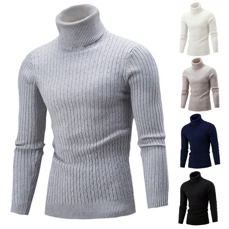 

Twisted Patterned Turtleneck Sweater Mens Basic Solid Color Pullover Jumper Top Dropship