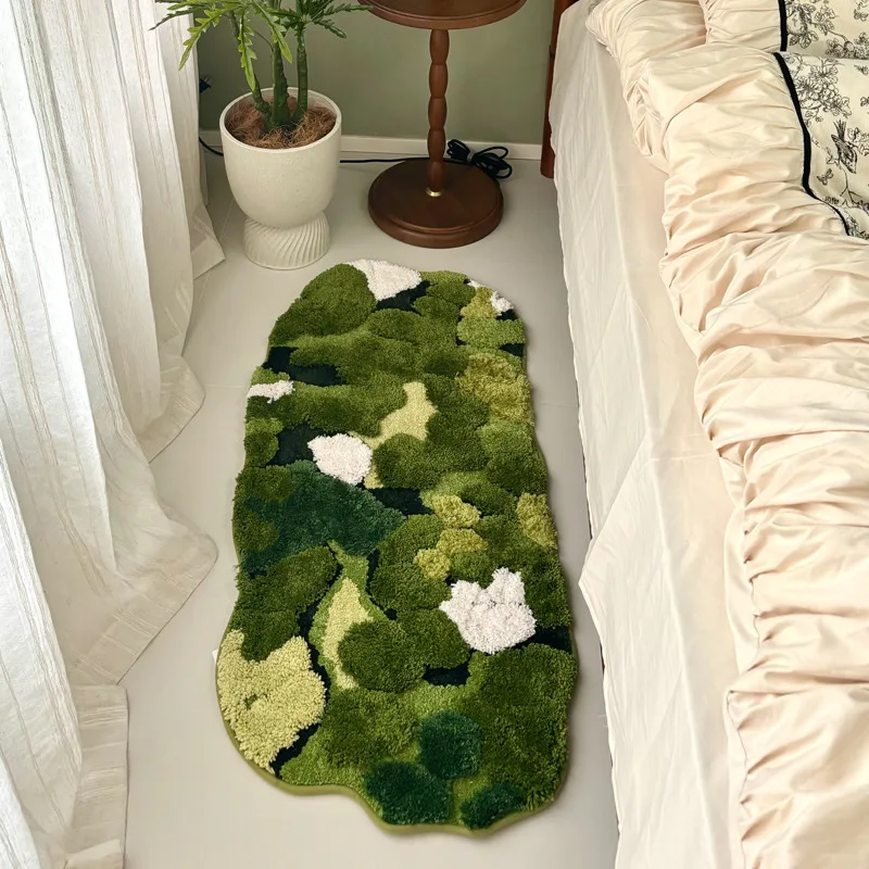 Forest Moss Flocking Bedside Rug, Ultra Soft Non-Slip Bath Mats, Bathroom Carpet & Bedroom Floor Mat for Home Decor